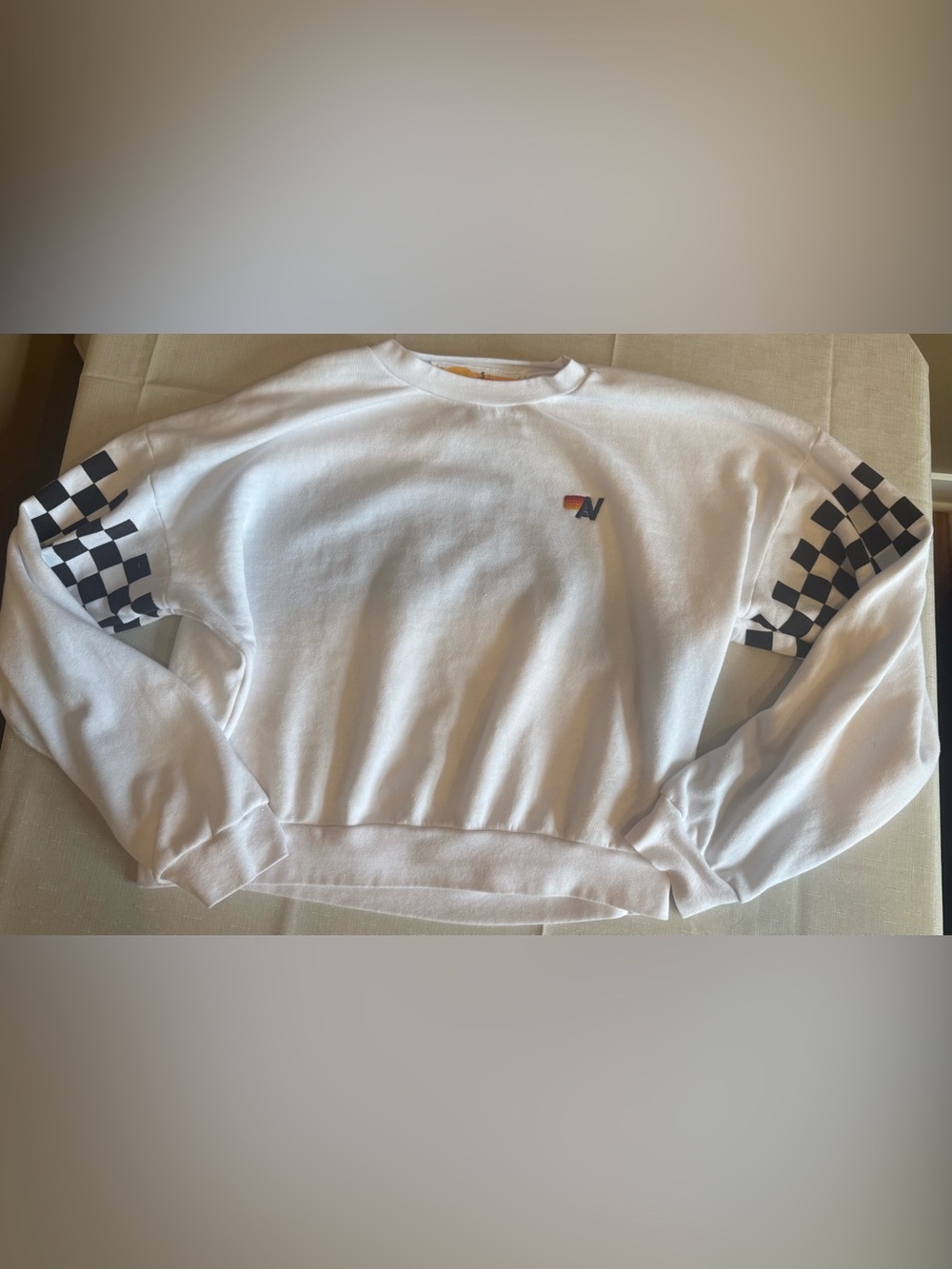 White Crewneck Sweatshirt with Small Sunset Logo